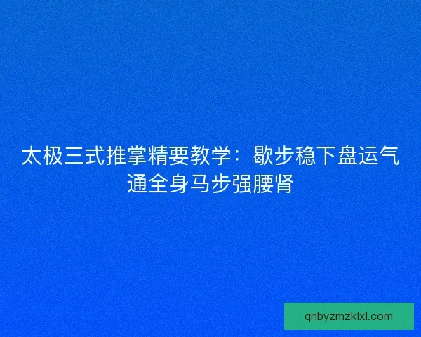 太极三式推掌精要教学：歇步稳下盘运气通全身马步强腰肾