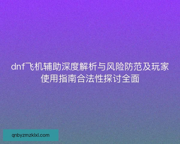 dnf飞机辅助深度解析与风险防范及玩家使用指南合法性探讨全面